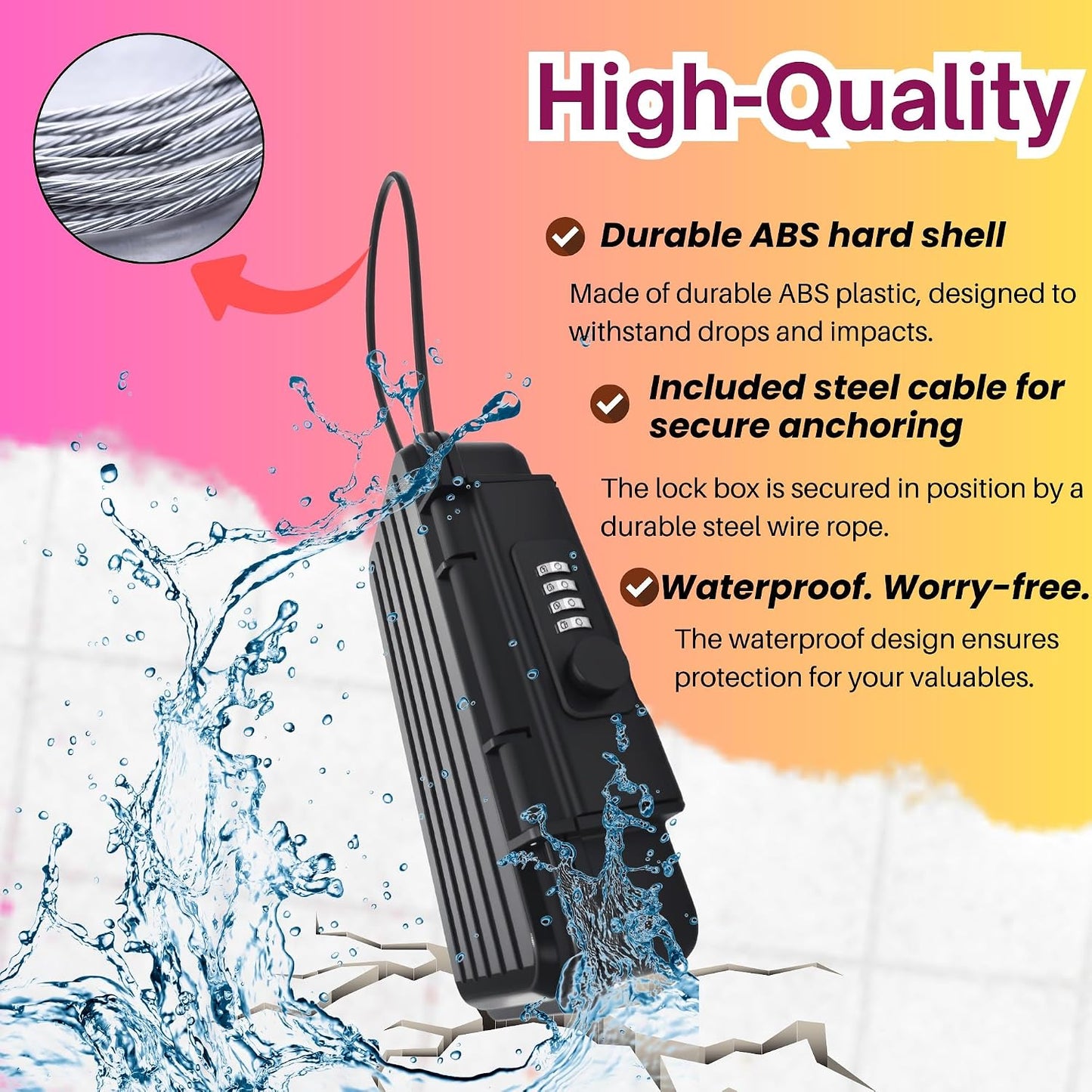 Portable Travel Safe with Combination Lock & Steel Cable
