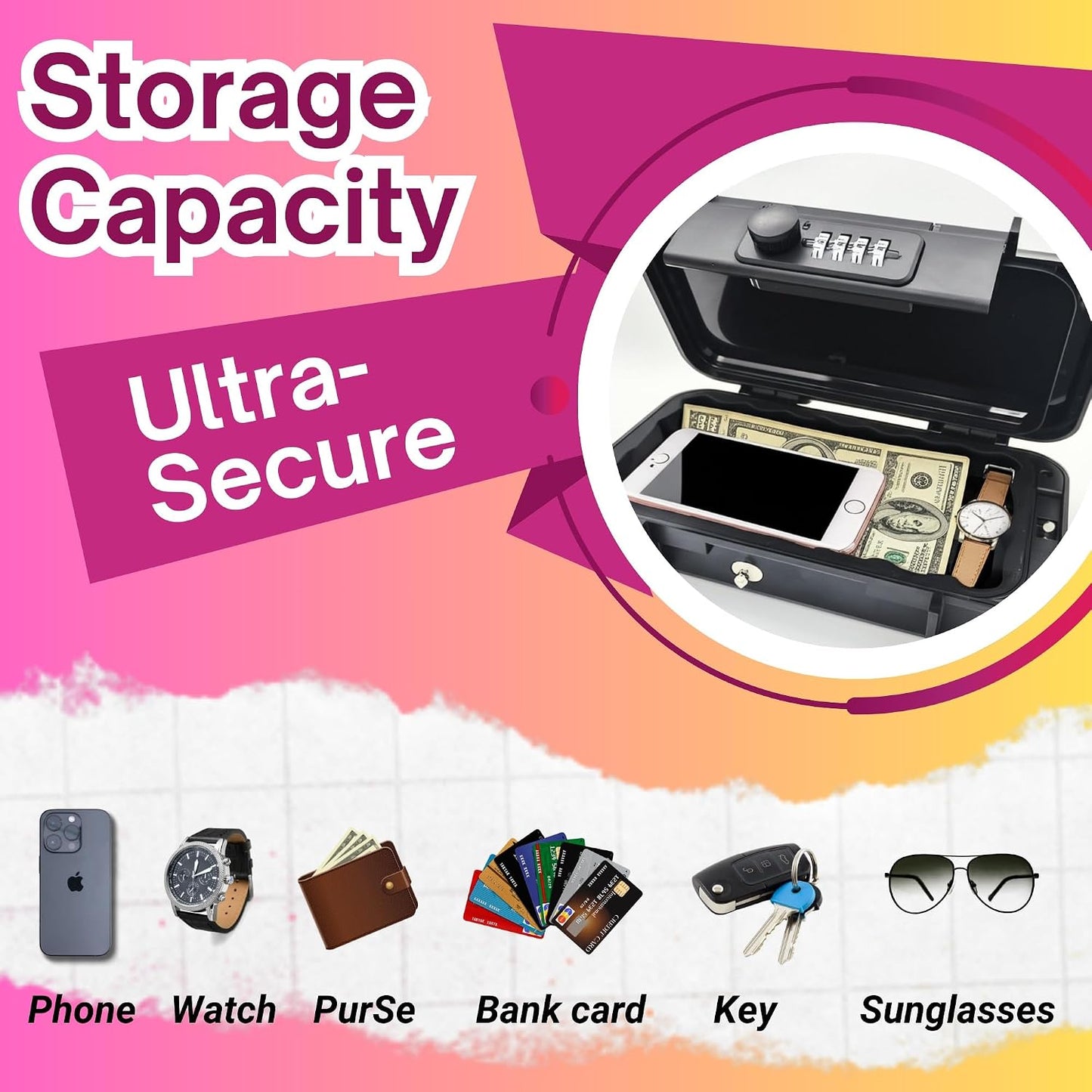 Portable Travel Safe with Combination Lock & Steel Cable