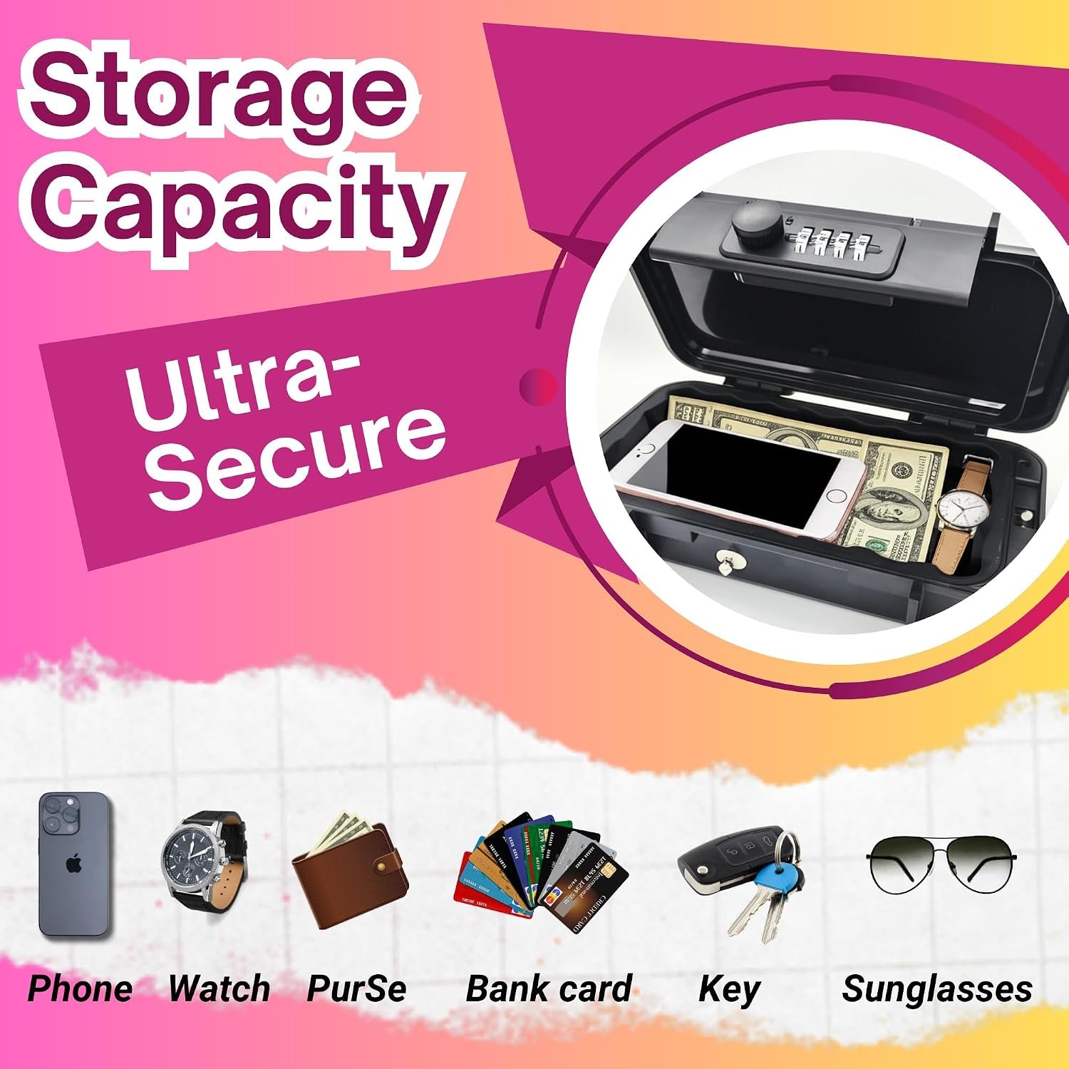 Portable Travel Safe with Combination Lock & Steel Cable