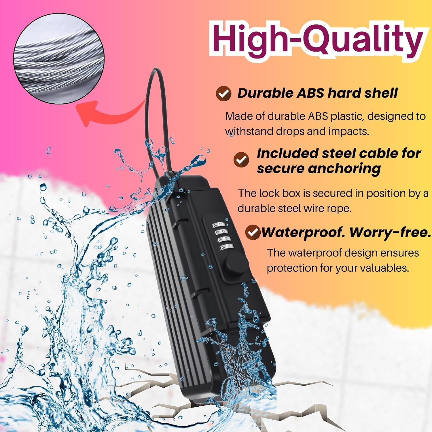 Portable Travel Safe with Combination Lock & Steel Cable