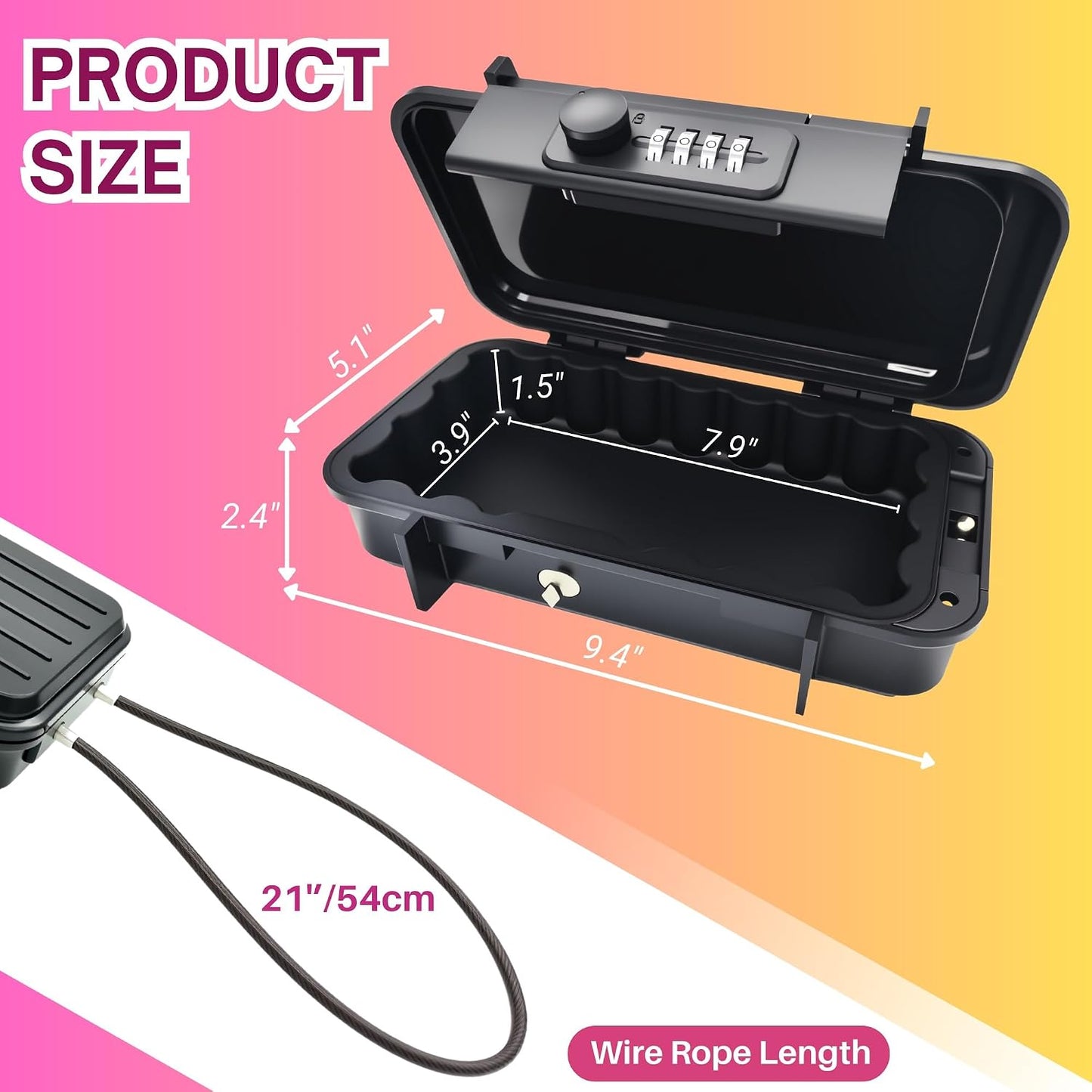 Portable Travel Safe with Combination Lock & Steel Cable